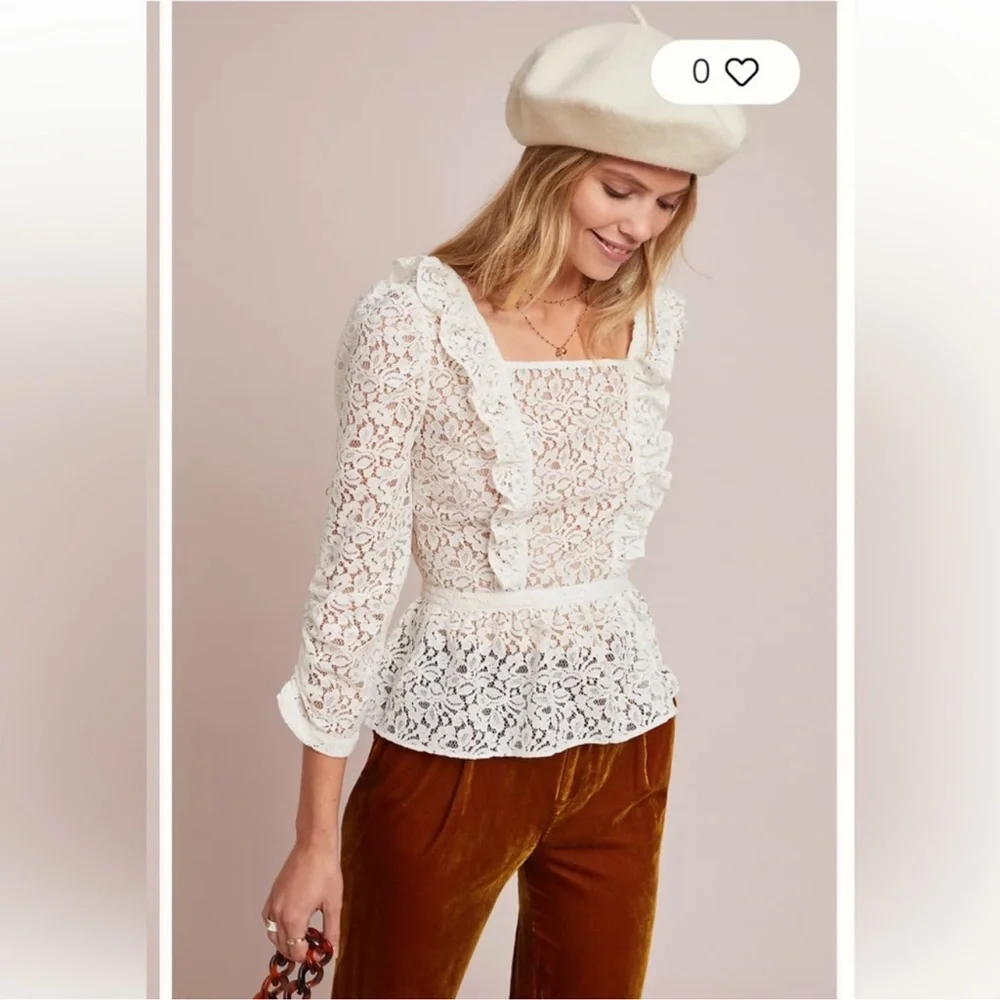Anthropologie Meadow Rue Ivie Elegant White Lace Top